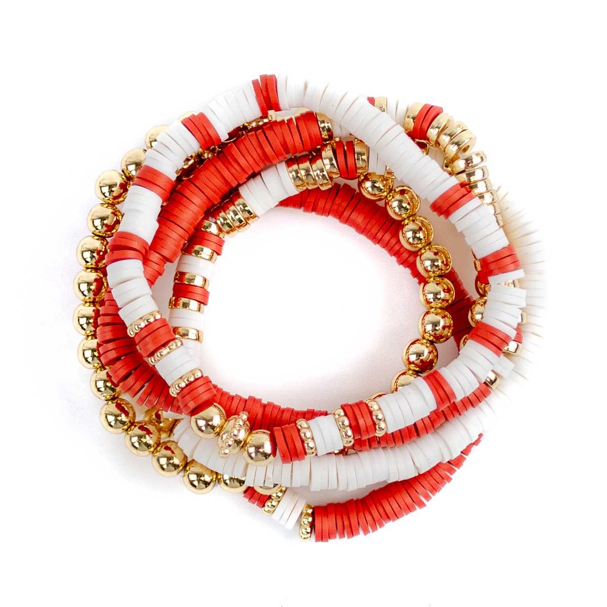 Clay Bead Bracelet Stack in Red White The Royal Standard